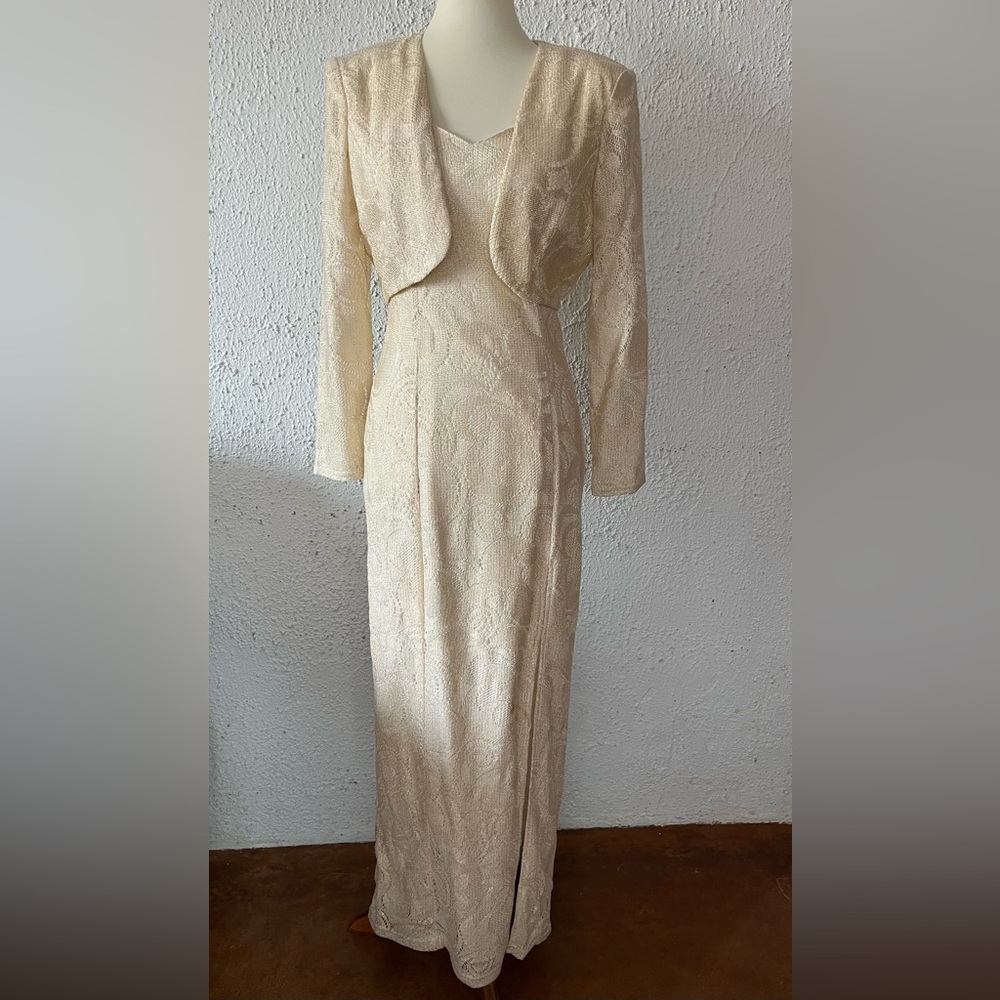 Onyx Nite | Dresses | Onyx Nite Vintage Evening Gown With Sweater Set Ivory And Gold